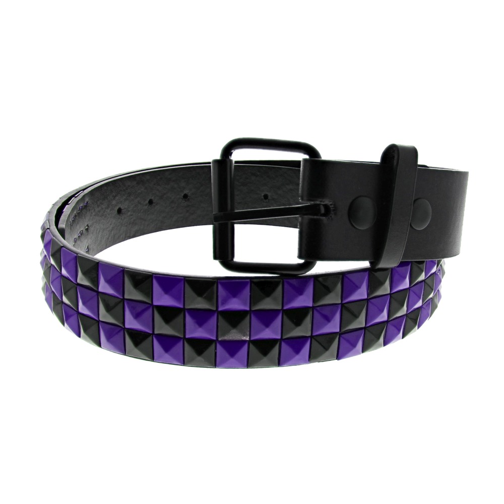 Zac's Alter Ego - Bicolour Chessboard 3 row Pyramid Studded Belt - Black/Purple